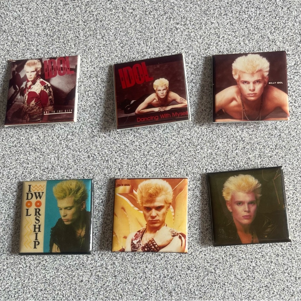 Six Vintage 1980s Billy Idol Collectible Pins